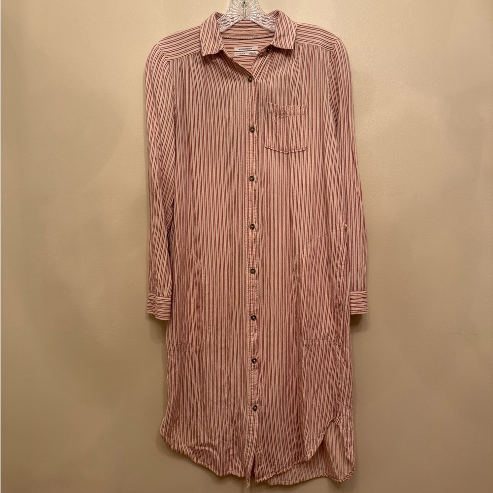 Anthropologie Red and Cream Striped Long Sleeve Dress